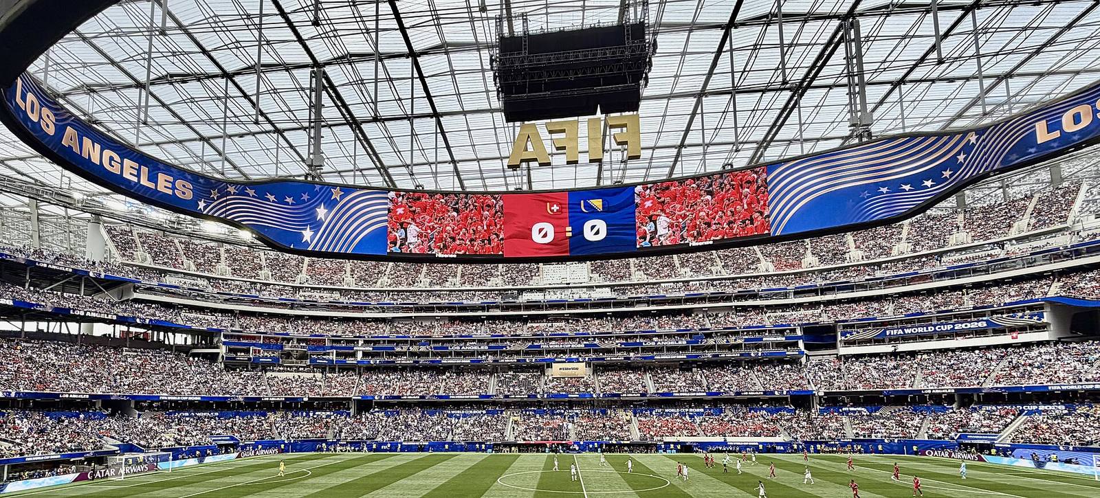 A packed SoFi Stadium during a 2026 FIFA World Cup match in Los Angeles